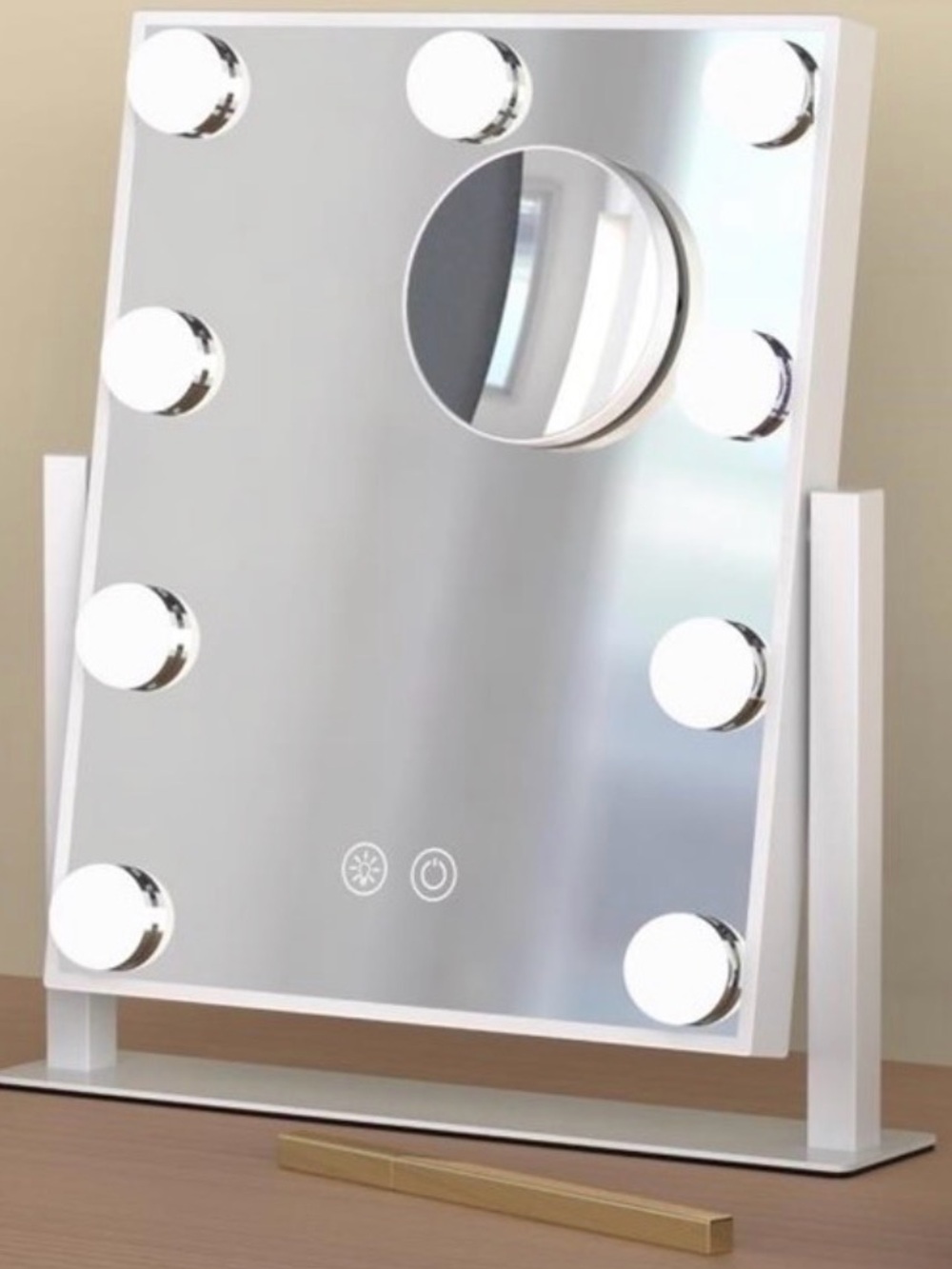 LED Hollywood Vanity Mirror in White with Magnifier